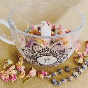 Zodiac Crystal Floral Tea Cup Candle